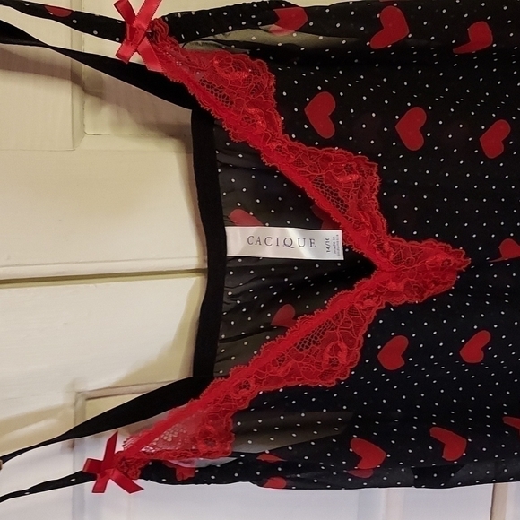 Cacique Valentine Heart Romper Lace Trim - Picture 6 of 11